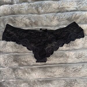 Victoria's Secret Black Lace Thong with Scalloped Edges